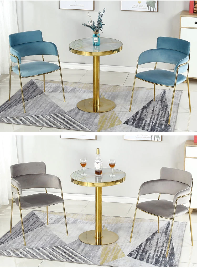 Wholesale Hotel Outdoor Restaurant Dining Chair Home Modern Furniture Velvet +Titanium Electroplate Gold Leg