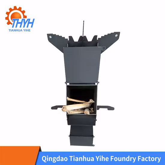 Mini estufa de cohete plegable de acero inoxidable, estufa de barbacoa negra de titanio de madera para acampar al aire libre